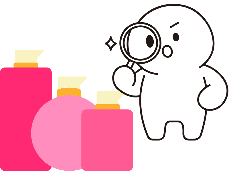 さまざまなコスメボトルを並べて第一印象を比べている子どものイラスト｜Beauty Design Lab体験版 STEP1 見る